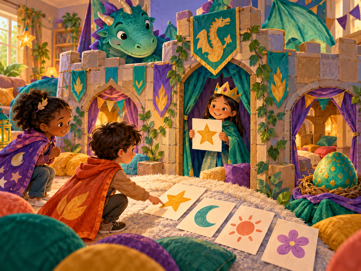 A child guardian shows a star password while a visitor chooses from picture symbols.