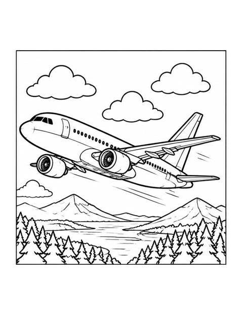 Printable airplane coloring page for ages 5-6.