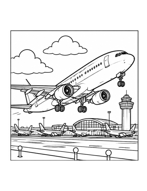 Printable airplane coloring page for ages 7-8.