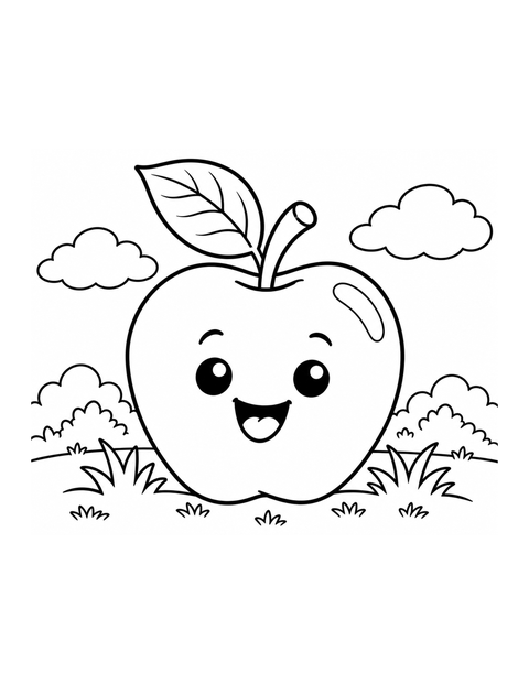 Printable apple coloring page for ages 3-4.