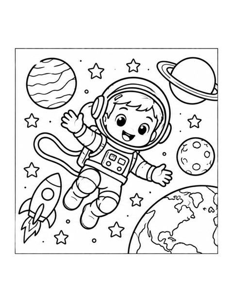 Printable astronaut coloring page for ages 5-6.