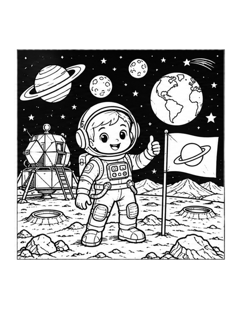 Printable astronaut coloring page for ages 7-8.