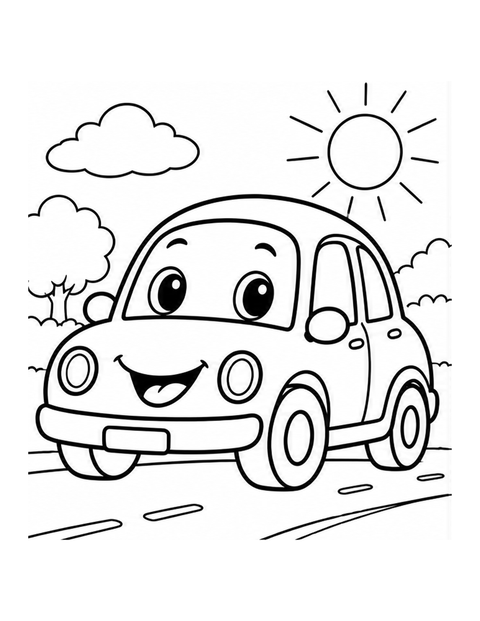 Printable car coloring page for ages 3-4.