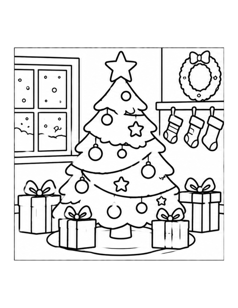 Printable christmas tree coloring page for ages 3-4.
