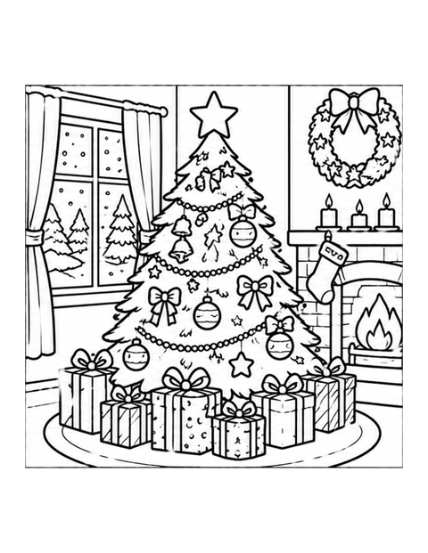 Printable christmas tree coloring page for ages 5-6.