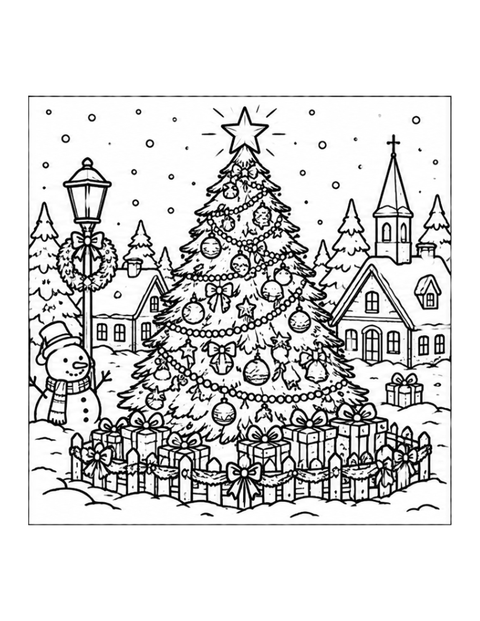 Printable christmas tree coloring page for ages 7-8.