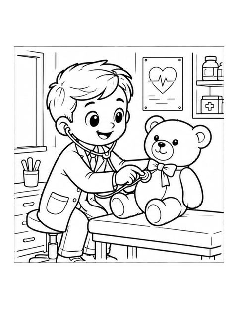Printable doctor coloring page for ages 5-6.