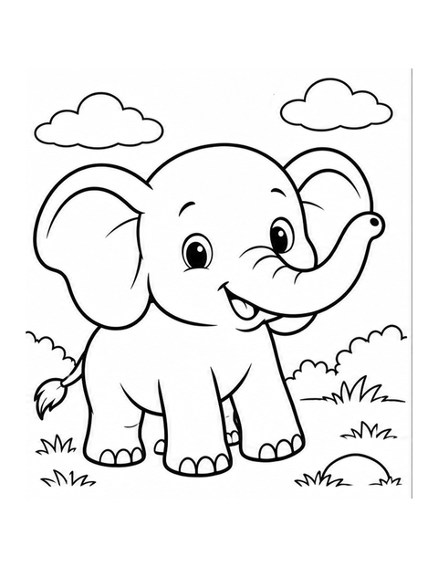 Printable elephant coloring page for ages 3-4.