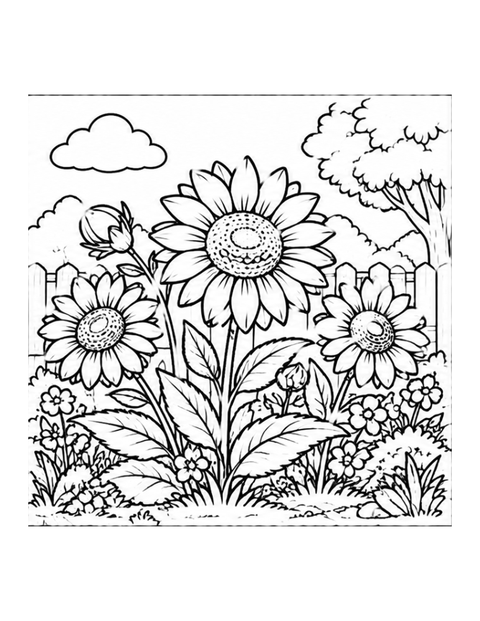 Printable flower coloring page for ages 7-8.