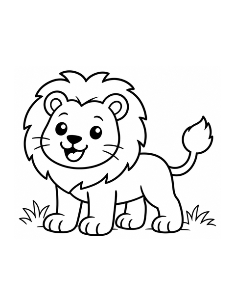 Printable lion coloring page for ages 3-4.