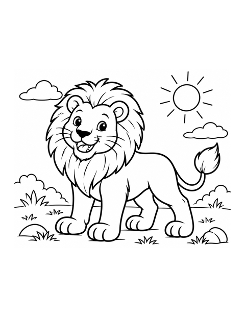 Printable lion coloring page for ages 5-6.