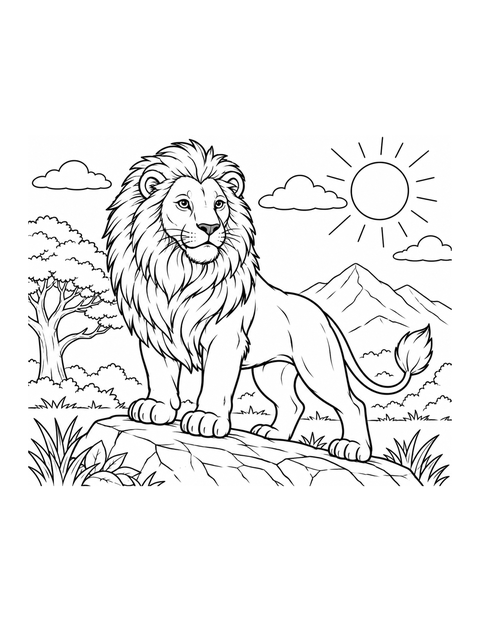 Printable lion coloring page for ages 7-8.