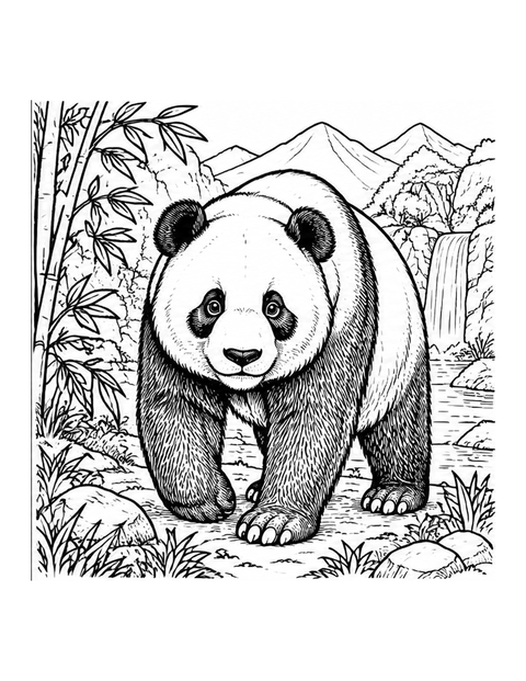Printable panda coloring page for ages 7-8.