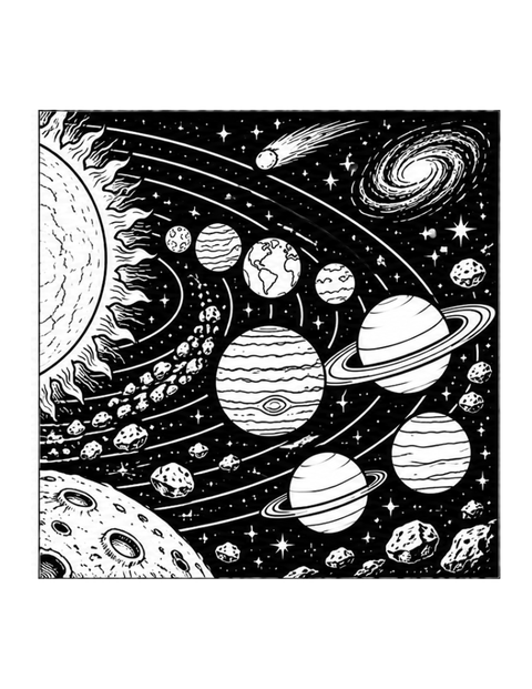 Printable planets coloring page for ages 7-8.