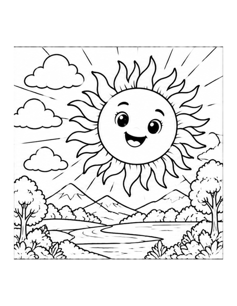 Printable sun coloring page for ages 7-8.