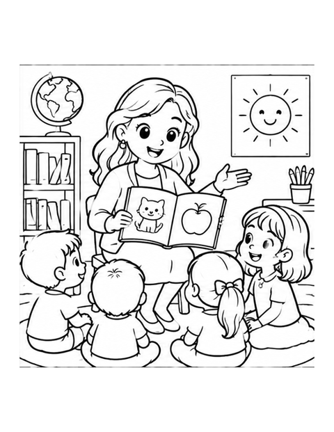 Printable teacher coloring page for ages 5-6.
