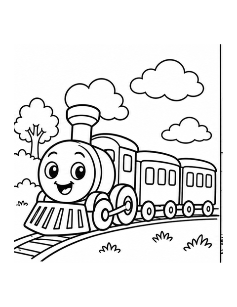 Printable train coloring page for ages 3-4.