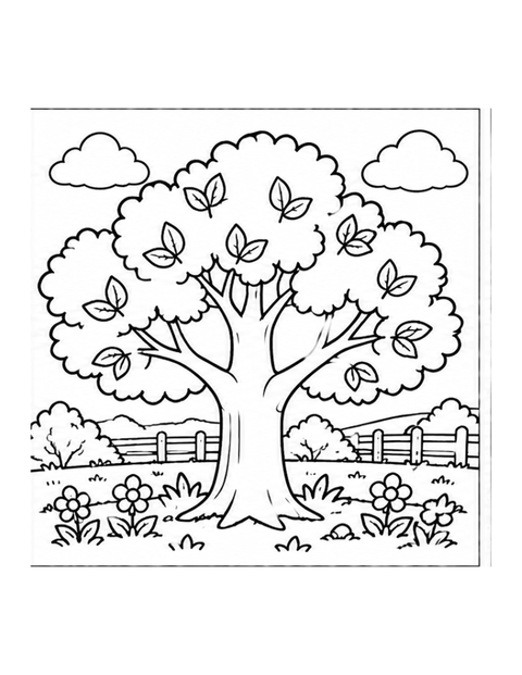 Printable tree coloring page for ages 5-6.